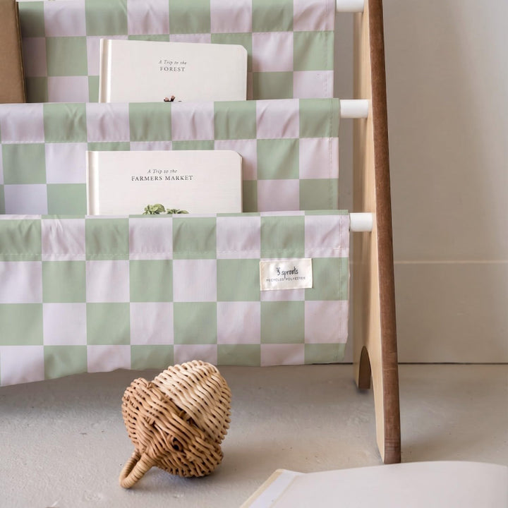 3 Sprouts Kinder Bücherregal aus Holz – Montessori Regal für Kinderzimmer - Schachbrett - Grün, Scha