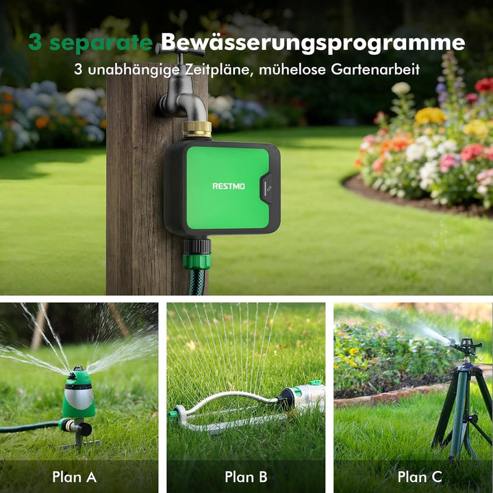 RESTMO 1 Zone Bewässerungscomputer WLAN + RF Hub mit Durchflussmesser, Automatische Garten Bewässeru