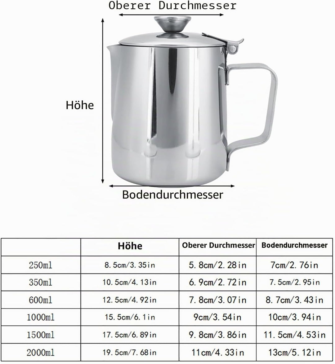 Ejoyous Milchkännchen Edelstahl, Milch Aufschäumer Kännchen mit Deckel, Handheld Milchkanne für Capp
