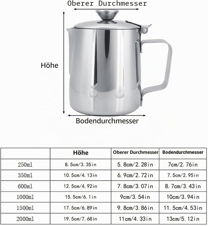 Ejoyous Milchkännchen Edelstahl, Milch Aufschäumer Kännchen mit Deckel, Handheld Milchkanne für Capp