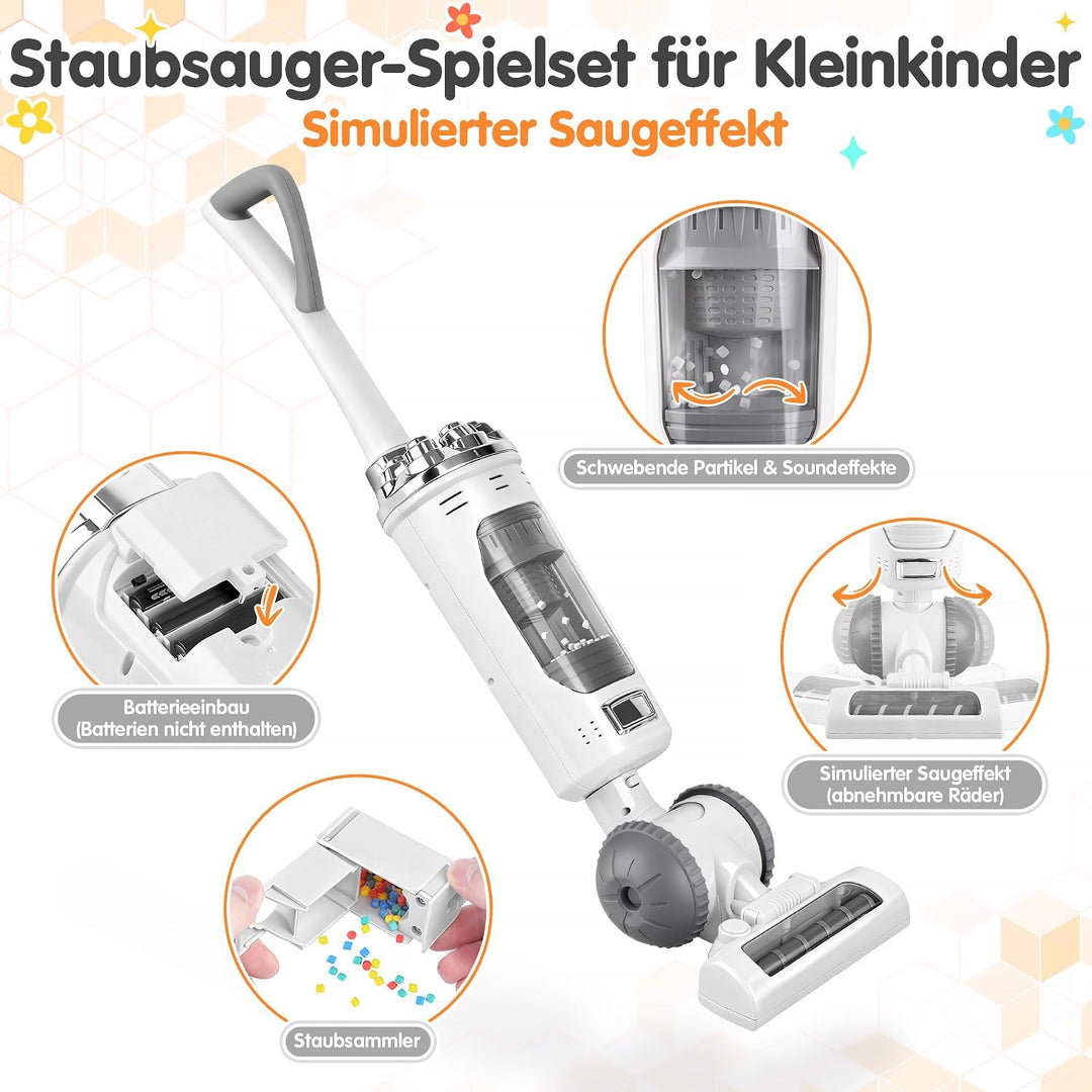 PLAY 2in1 Kinder Staubsauger Spielzeug mit Sound &amp; Eva ab 3 Jahren Weiss | 2 Modi: Stand &amp; Hand mit