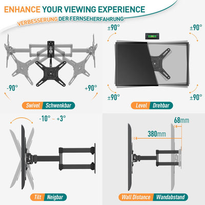 ELIVED TV Wandhalterung Schwenkbar Neigbar, Fernseher Wandhalterung Ausziehbar für die meisten 14-42