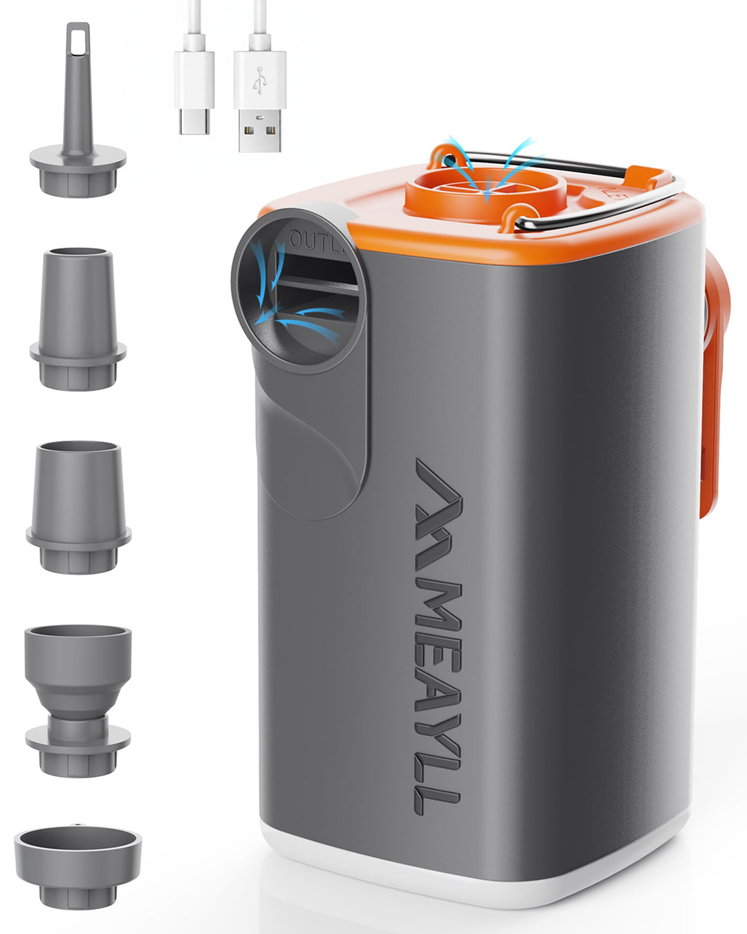 Elektrische Luftpumpe Akku, 3000mAh Mini Luftpumpe mit 4,5 kPa, 280 L/min,USB-C Aufblas- und Entlüft