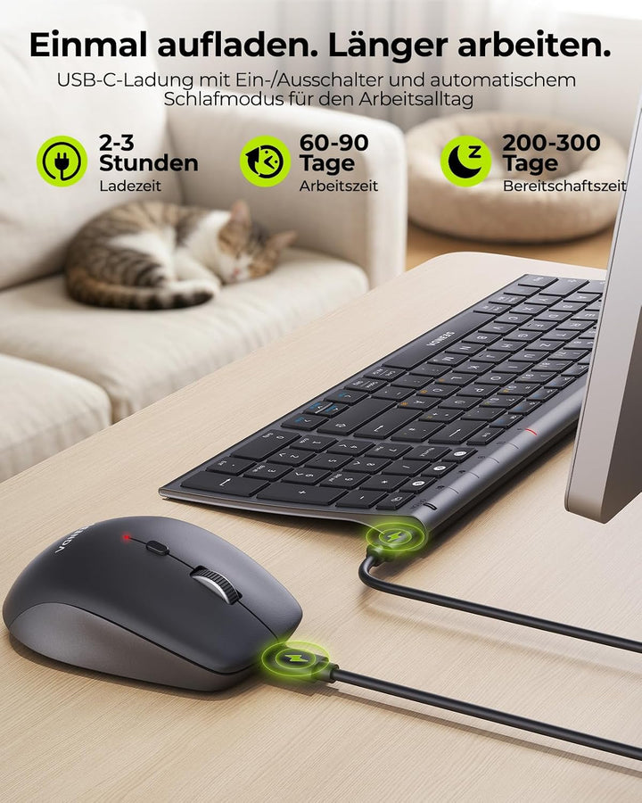 Bluetooth Tastatur mit Maus, SEENDA COE401 Kabelloses Tastatur Maus Set für Windows/Mac/iPad/Android