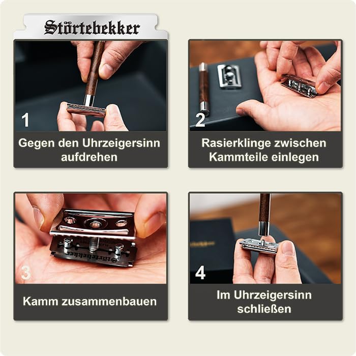 NEU: Störtebekker® Premium Rasierhobel Solingen mit Stahlgriff - inkl. Rasurguide [10 Störtebekker K