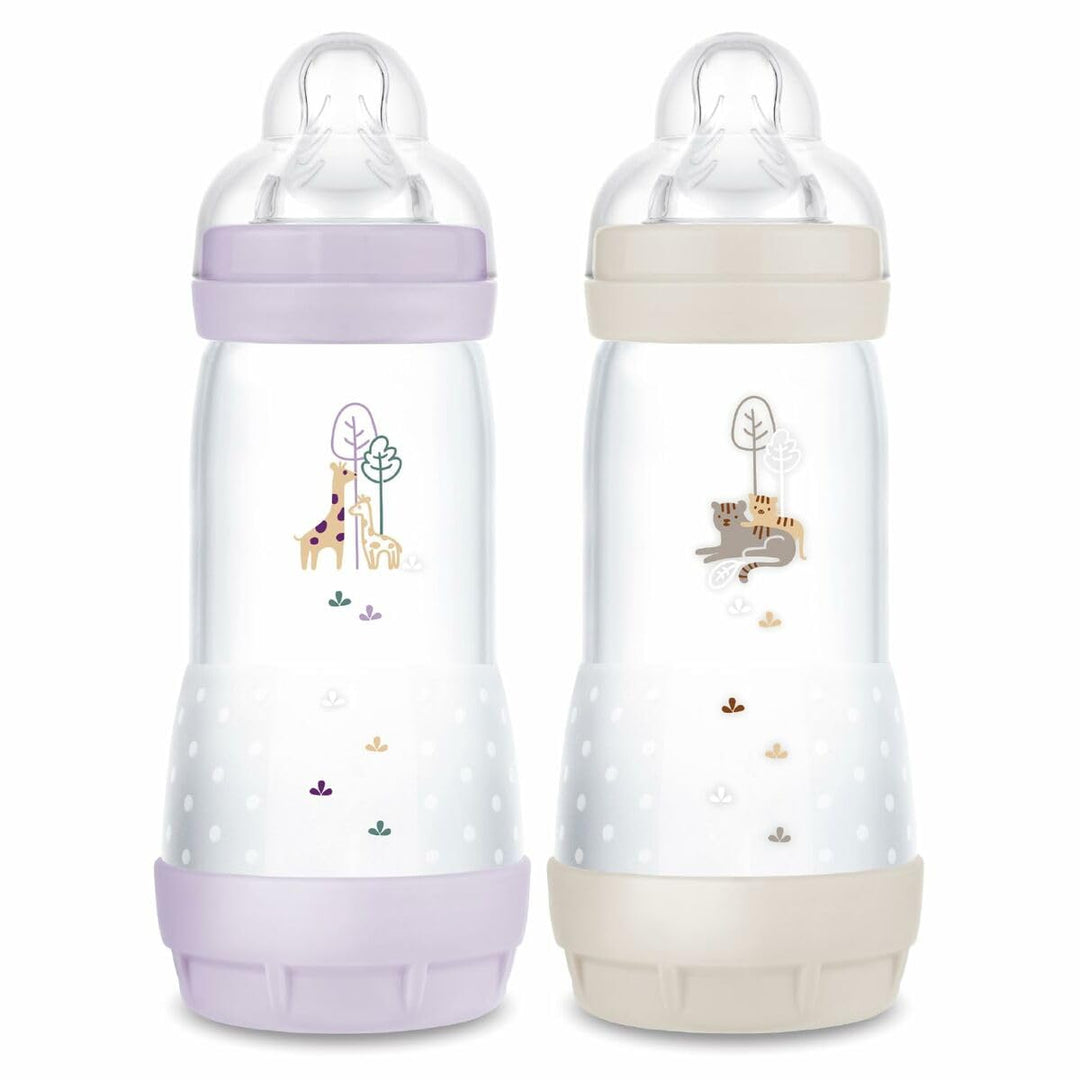 MAM Easy Start Anti-Colic Babyflasche, 4+ Monate, schneller Durchfluss (2 x 320 ml) Flieder + Sand –