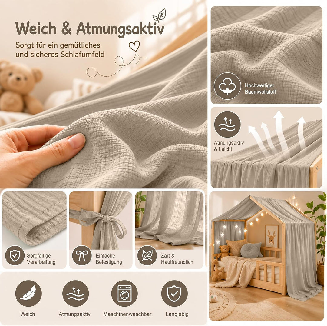 Hook Hausbett Himmel Deko Set, Betthimmel Hausbett aus Musselin - 1 Betthimmel &amp; 1 Wimpelkette, für
