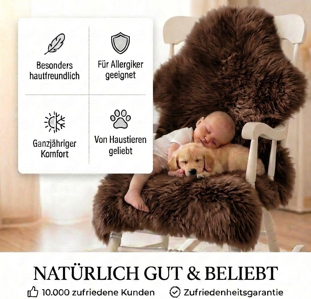 Premium Lammfell Schaffell von LANABEST. Echtes Fell mit ganz zarter Wolle. Kuschelfell, geruchsarm,