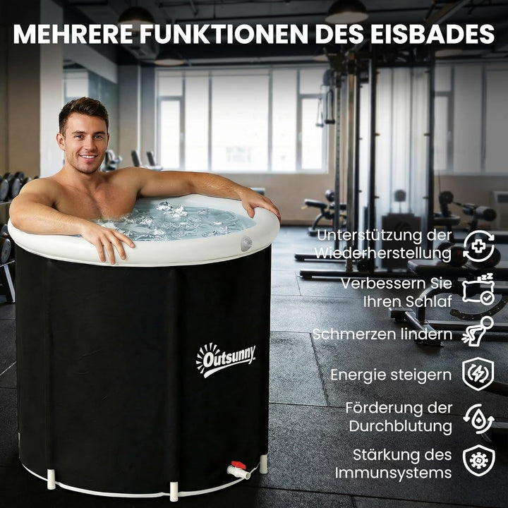 Outsunny Eisbad Ø78 cm Faltbare Eisbadewanne aufblasbare Eistonne 280L mit 3 Isolierschichten Abdeck