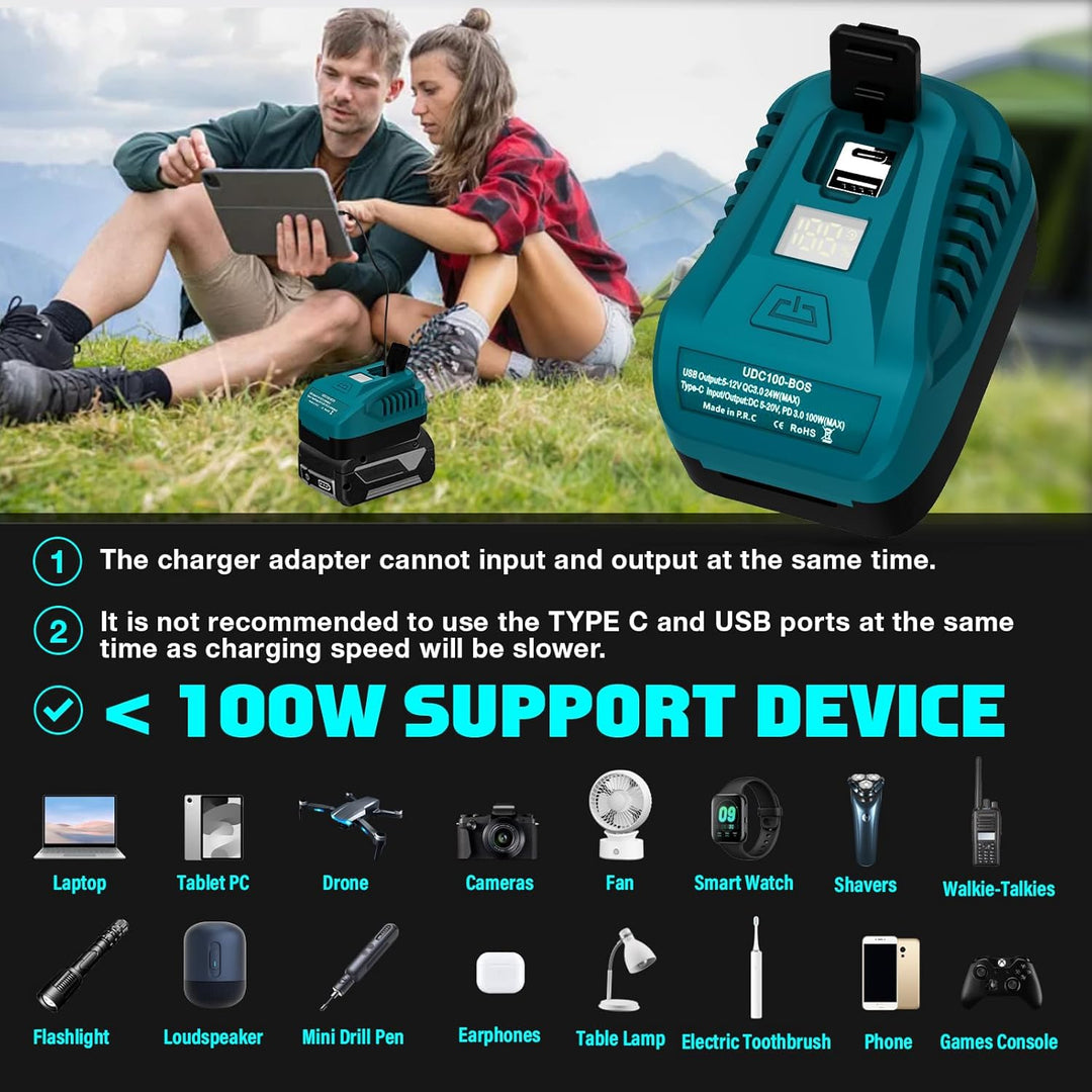 Tragbares USB-Ladegerät für Bosch Professional 18V GBA Batterie mit USB C PD2.0 100W (Max) Ausgang,