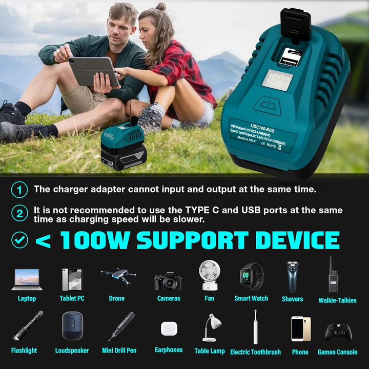 Tragbares USB-Ladegerät für Bosch Professional 18V GBA Batterie mit USB C PD2.0 100W (Max) Ausgang,