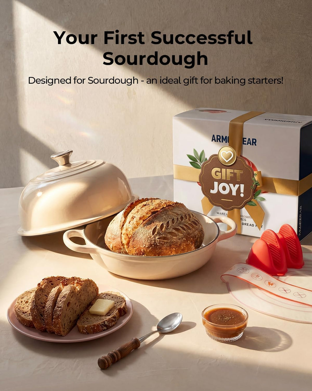 Dutch Oven zum Brotbacken-5QT Gusseisen Sauerteig Dutch Oven Topf mit Deckel, Emaillierter runder Gu