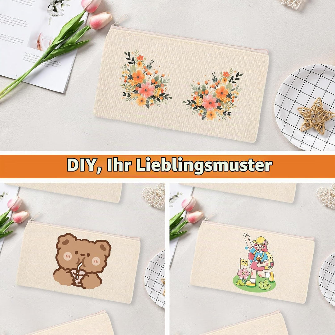 JMIATRY 30 Stück DIY Blanko Stoffbeutel Mit Reissverschluss Beige, 12 x 21cm Klein Stoffbeutel Zum B