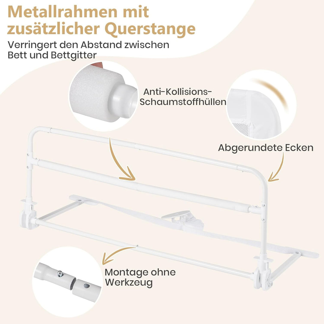 COSTWAY Bettgitter klappbar für Kleinkinder, 100 x 42 cm Bettschutzgitter mit Sicherheitsgurt & abne