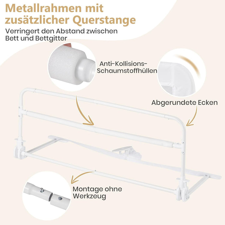COSTWAY Bettgitter klappbar für Kleinkinder, 100 x 42 cm Bettschutzgitter mit Sicherheitsgurt & abne