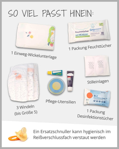 ULLENBOOM Windeltasche für unterwegs, Blau, Made in EU - Wickeltasche für bis zu 3 Windeln, Feuchttü