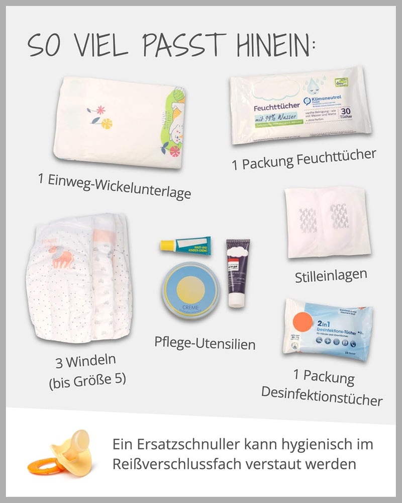 ULLENBOOM Windeltasche für unterwegs, Blau, Made in EU - Wickeltasche für bis zu 3 Windeln, Feuchttü
