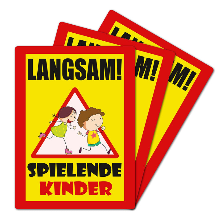 3 Stück XXL Langsam ! spielende KINDER Schild 30 x 40 cm aus stabiler PVC Hartschaumplatte 5mm mit U
