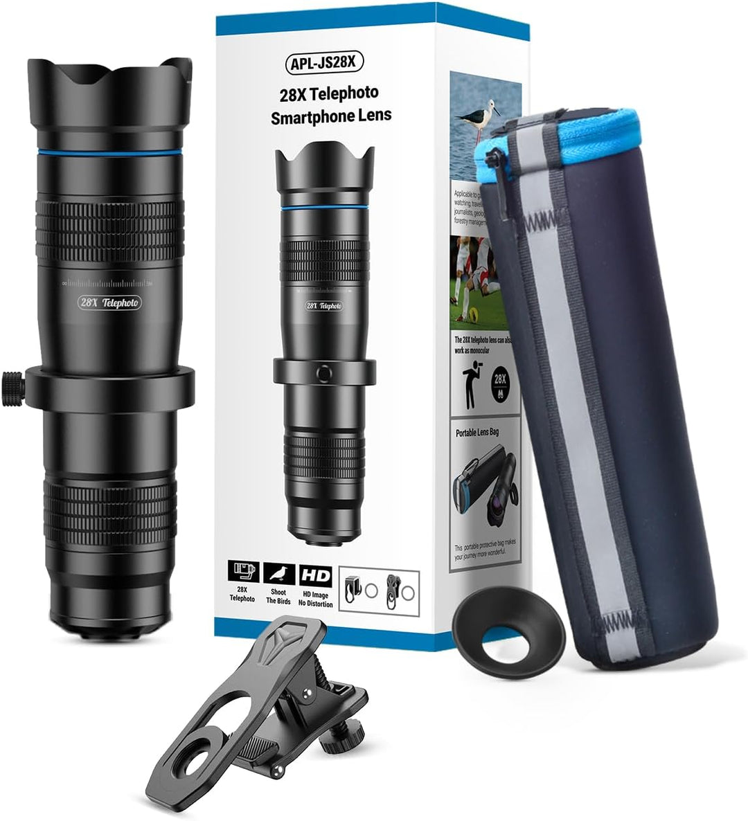 Apexel HD Handyobjektiv 28X Teleobjektiv mit Auslöser für iPhone Samsung, Huawei, Xiaomi Android Sma
