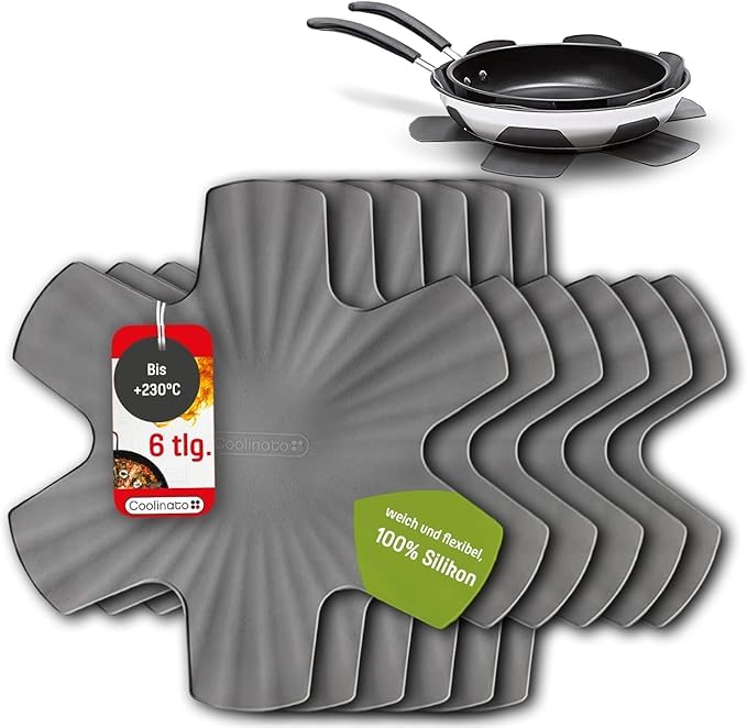 Coolinato 9er Set Pfannenschoner aus Silikon, 35 cm, grau, Topfuntersetzer, Pfannenschutz Stapelschu