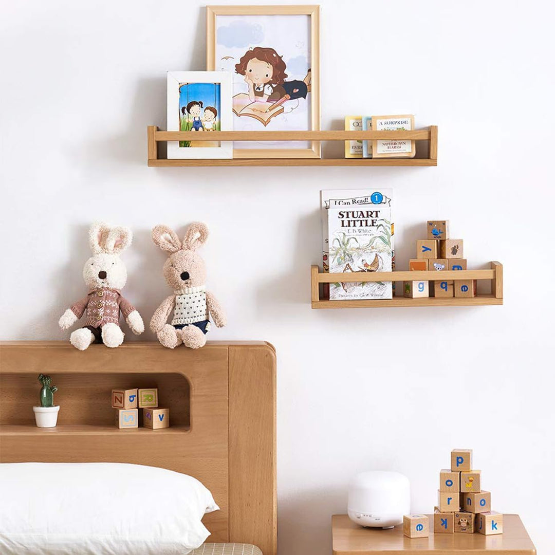 Wandregal Kinderzimmer Holz Bücherregal Wand, 70cm Wandregal Eiche Massiv für Kinderzimmer, Eiche Sc