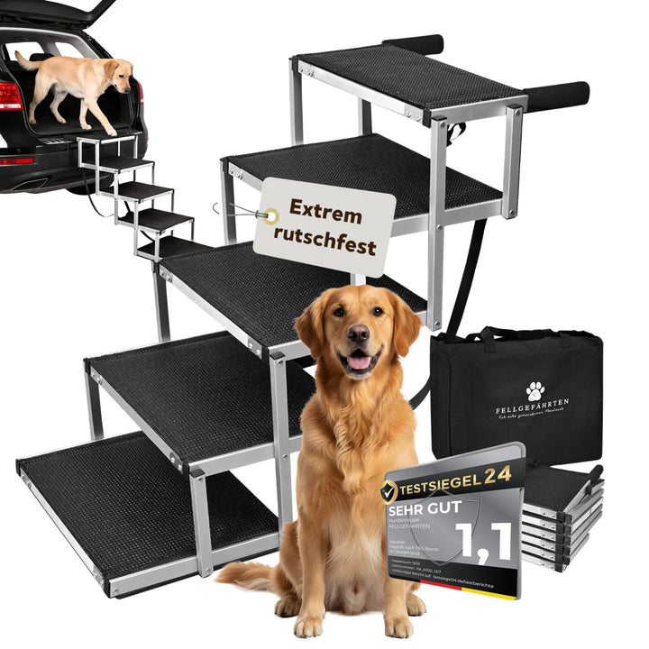 Hundetreppe Auto klappbar – stabile, rutschfeste Einstiegshilfe für grosse Hunde mit Reflektoren, in
