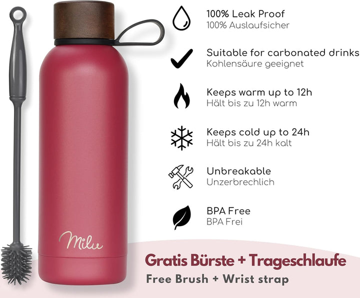 Milu Thermosflasche 1L Isolierte Edelstahl Thermo Trinkflasche Thermoskanne Auslaufsichere Isolierfl