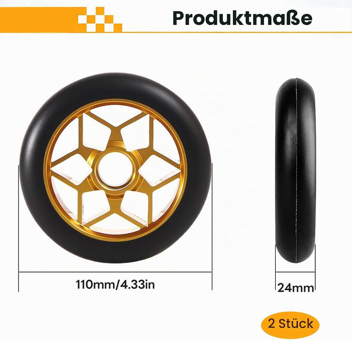 2 Stück Rutschfest Stunt Scooter Rollen, Stossdämpfend 110 mm Stunts Scooters Reifen Geräuscharm Gol
