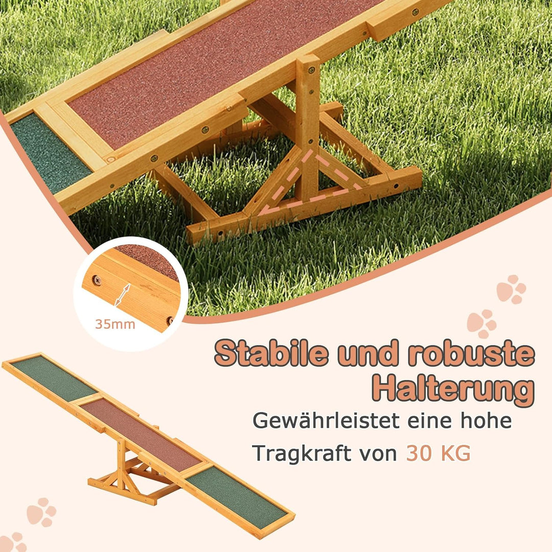 GYMAX Hunde Agility Wippe, Holz Hundewippe mit Rutschfester Rampe, Agility Training Hundesport für I