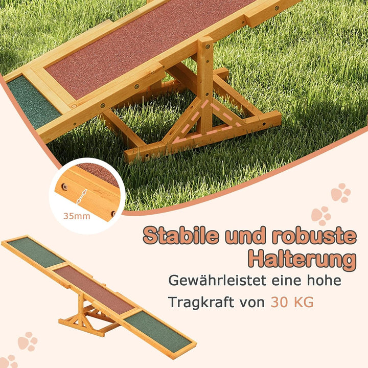 GYMAX Hunde Agility Wippe, Holz Hundewippe mit Rutschfester Rampe, Agility Training Hundesport für I