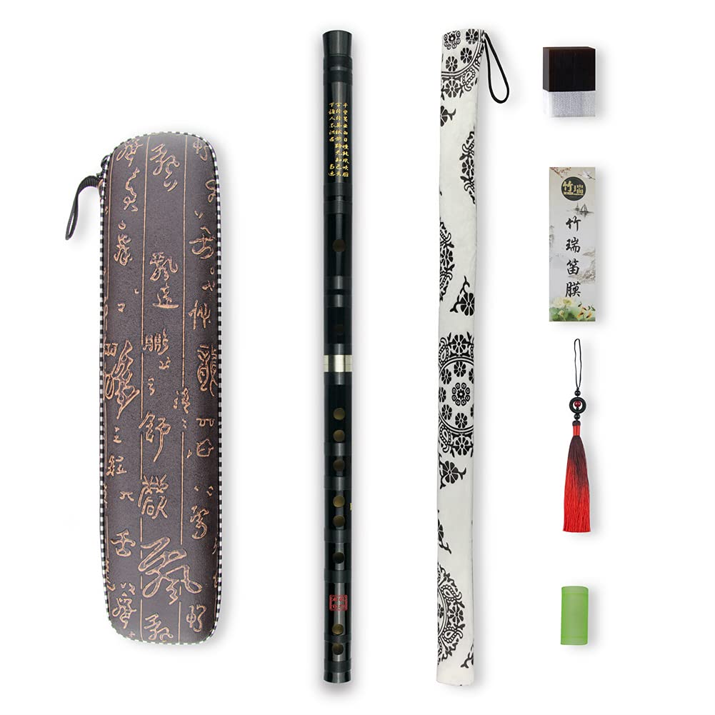 D Key Dizi Black Bitter Bamboo Flöte Chen Qing Flöte mit gratis Membran & Kleber & Protektor Set Tra