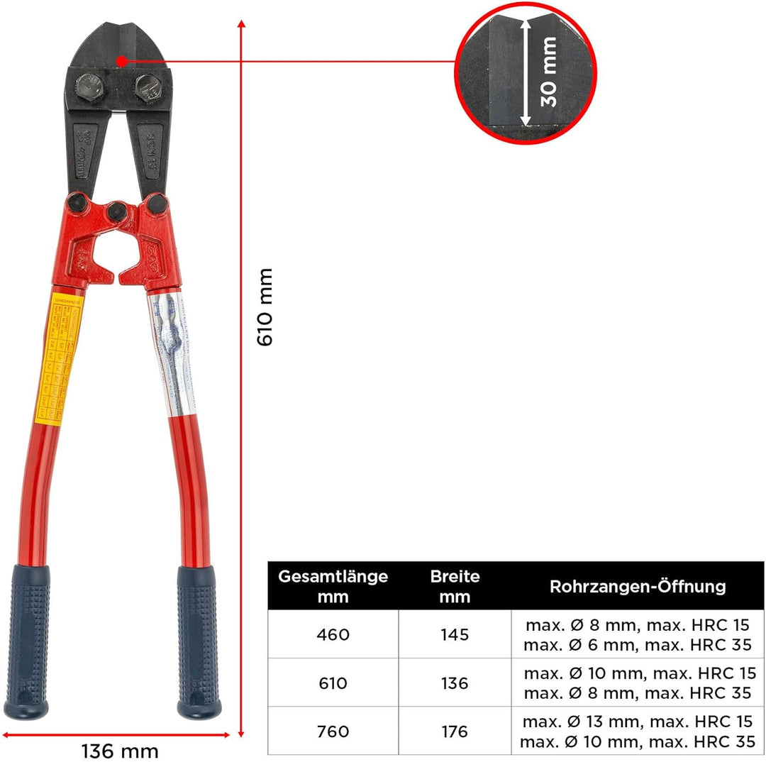 kwb Bolzenschneider in 600 mm, mit auswechselbaren Backen, stabiler Stahlrohr-Stiel mit Kunststoffgr