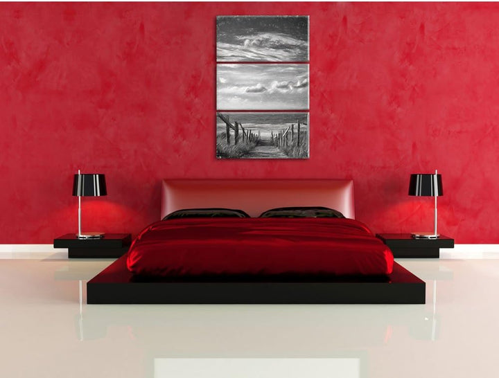 Pixxprint Weg zum Strand am Meer Kunst / 3-Teilig/Gesamtmass 120cm Leinwandbild bespannt auf Holzrah
