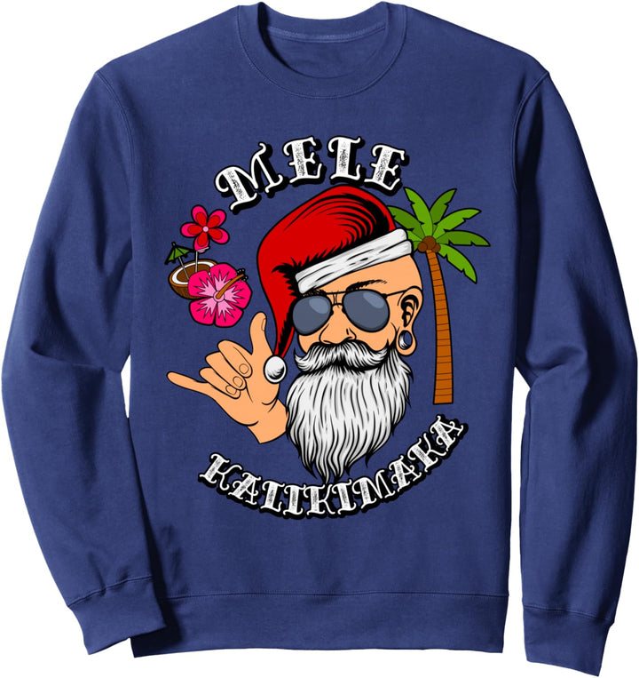 Mele Kalikimaka or Merry Christmas Santa Shaka Hawaii Sweatshirt