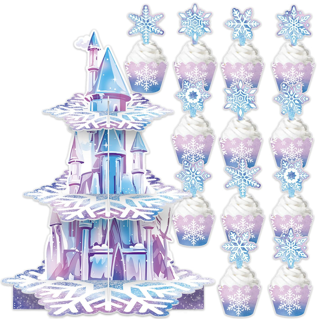 3 Schichten lila Schneeflocken Kuchen Regal, Schloss Thema Party, Dessert Regal, Schloss Geburtstags