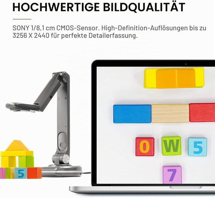 JOYUSING 8MP HD USB Dokumentenkamera für Lehrer mit Licht, Mac, Windows, Chrom kompatibel Hervorrage