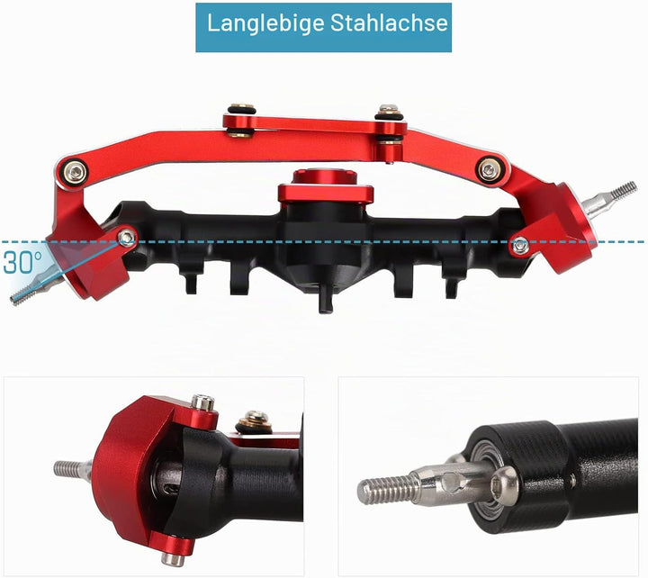 INJORA RC Achse Vorder CNC Aluminium mit 13T Schneckengetriebe für Axial SCX24 Deadbolt C10 JLU Glad