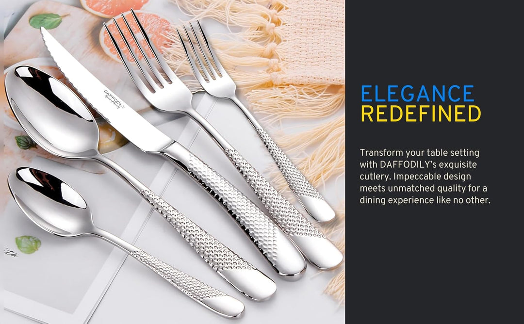 DAFFODILY Luxus-Besteck-Set, 20-teilig, 18/10 Edelstahl, Besteckset für 4 mit 2-in-1-Steakmessern, s