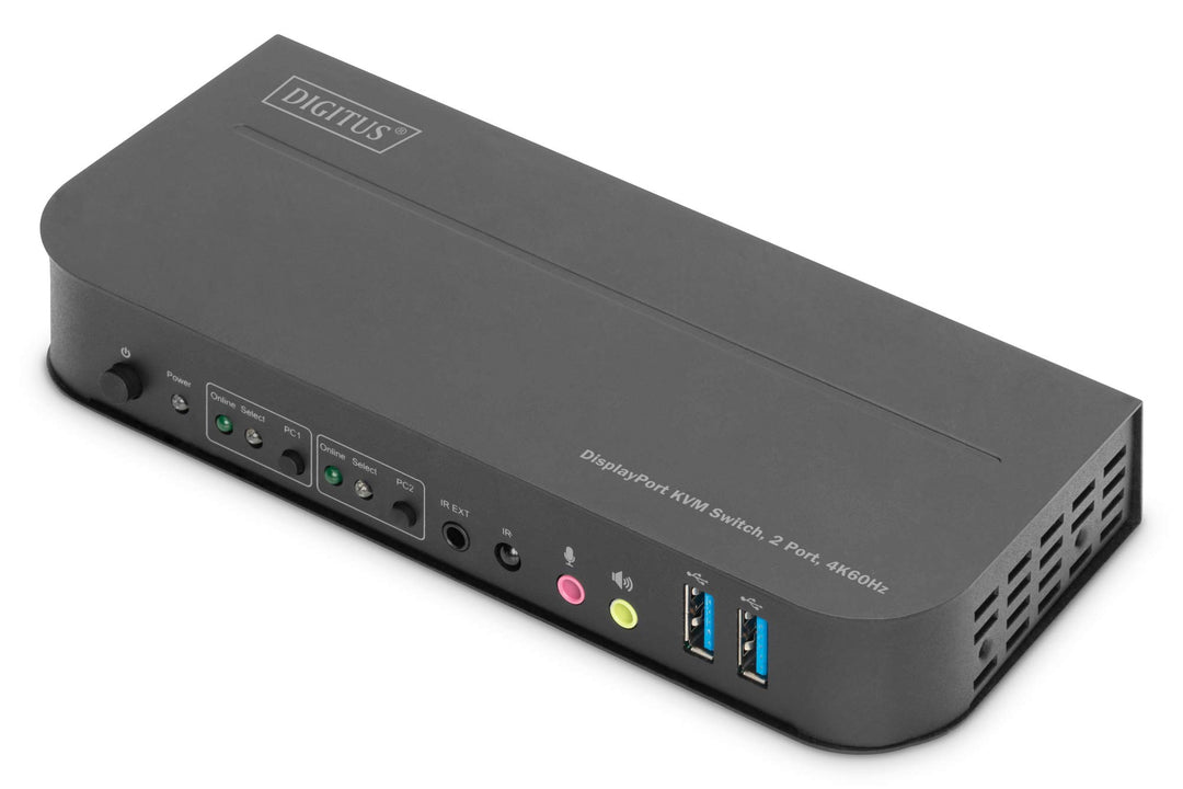 DIGITUS KVM-Switch DisplayPort – 2-Port Single-Display – 2 PC 1 Monitor – 1x Maus, Tastatur & Audio