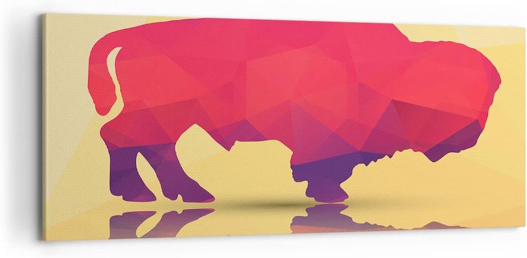 Panorama Bilder auf Leinwand 100x40cm Leinwandbild Bison Illustration Bunt Grafik Gross Wanddeko Bil