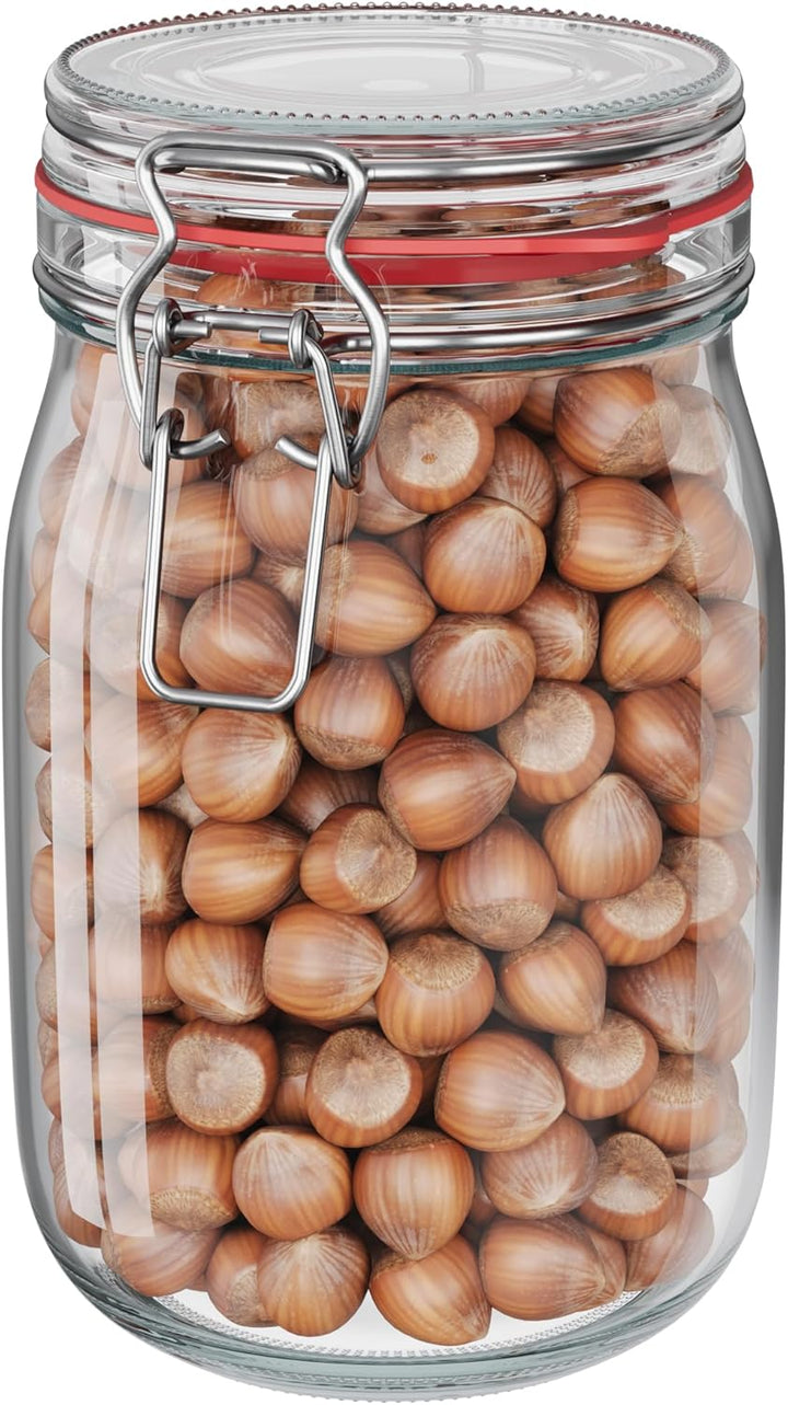 WELLGRO 6x Einmachgläser mit Bügelverschluss rund 1140ml, Fermentierglas, Vorratsgläser mit Deckel -