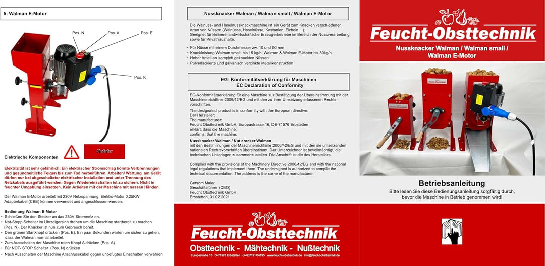 Feucht Obsttechnik KNACKI Junior - Wal- und Haselnuss Knackmaschine - Hazelnut Man - das Original Ma
