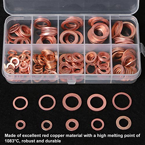 Rotkupfer Ölablassschrauben Unterlegscheiben Set, 200-teilig, 9 Grössen M5-M14, Flach, für Öl-, Wass