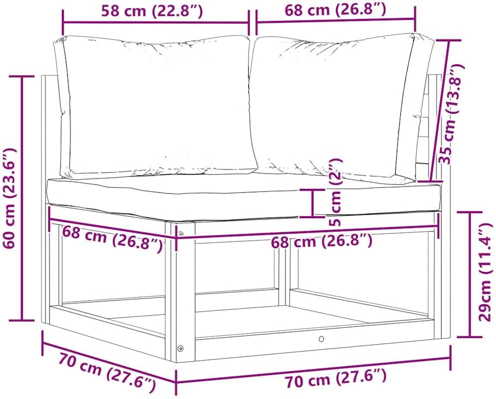 vidaXL Akazienholz Massiv Modular Ecksofa mit Cremeweissen Kissen Sofa Lounge Gartensofa Sessel Gart