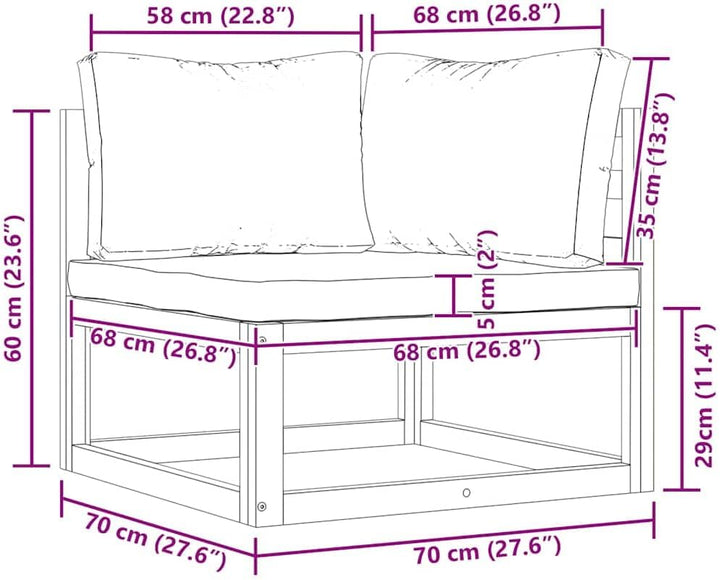 vidaXL Akazienholz Massiv Modular Ecksofa mit Cremeweissen Kissen Sofa Lounge Gartensofa Sessel Gart
