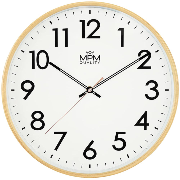 MPM Design Kunstoff Wanduhr, grosse arabische Ziffern, Hellbraun, Quarz-Uhrwerk, ∅ 350 mm, modern, A
