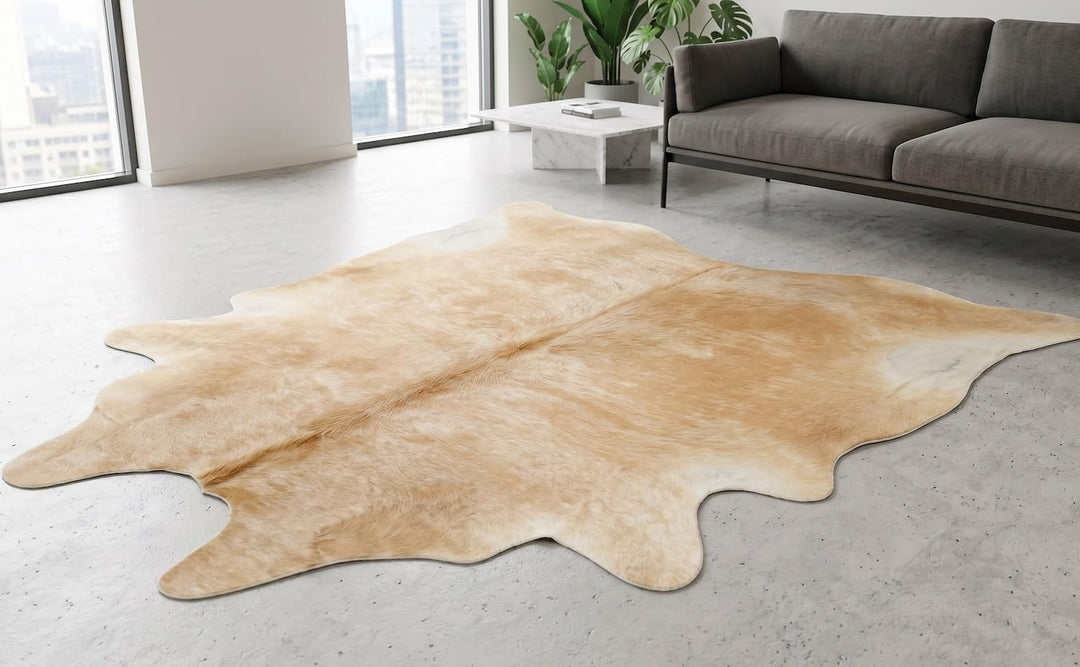 generisch Kuhfell Beige Natur Fell Teppich ca. 190 x 170 cm echtes Stierfell