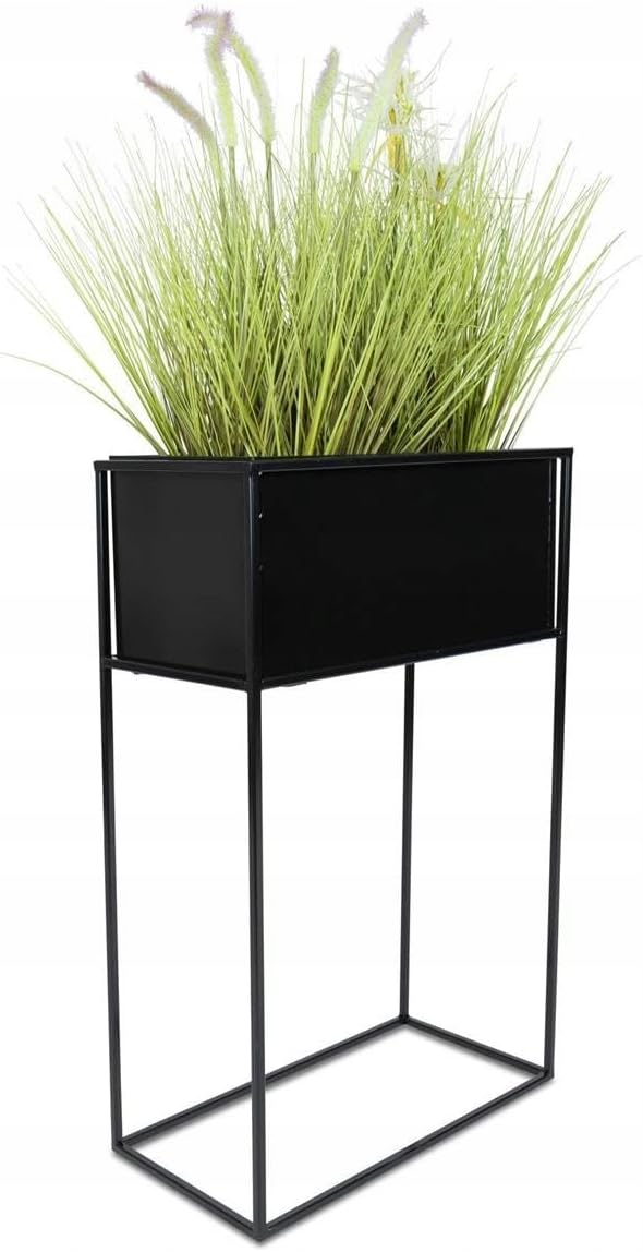 Schwarz Blumenständer Metall - Pflanzenständer 70 cm Hoch mit Metall Box 44x24x20 cm - Blumentopfstä