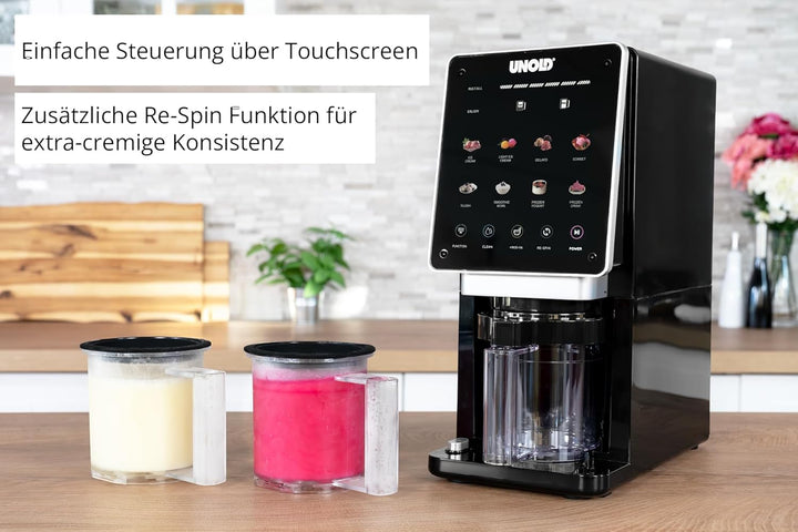 Unold Eismaschine Cream Dream 48805, 3x 500 ml Behälter, 8 Programme, Touchscreen, für Eiscreme, Gel