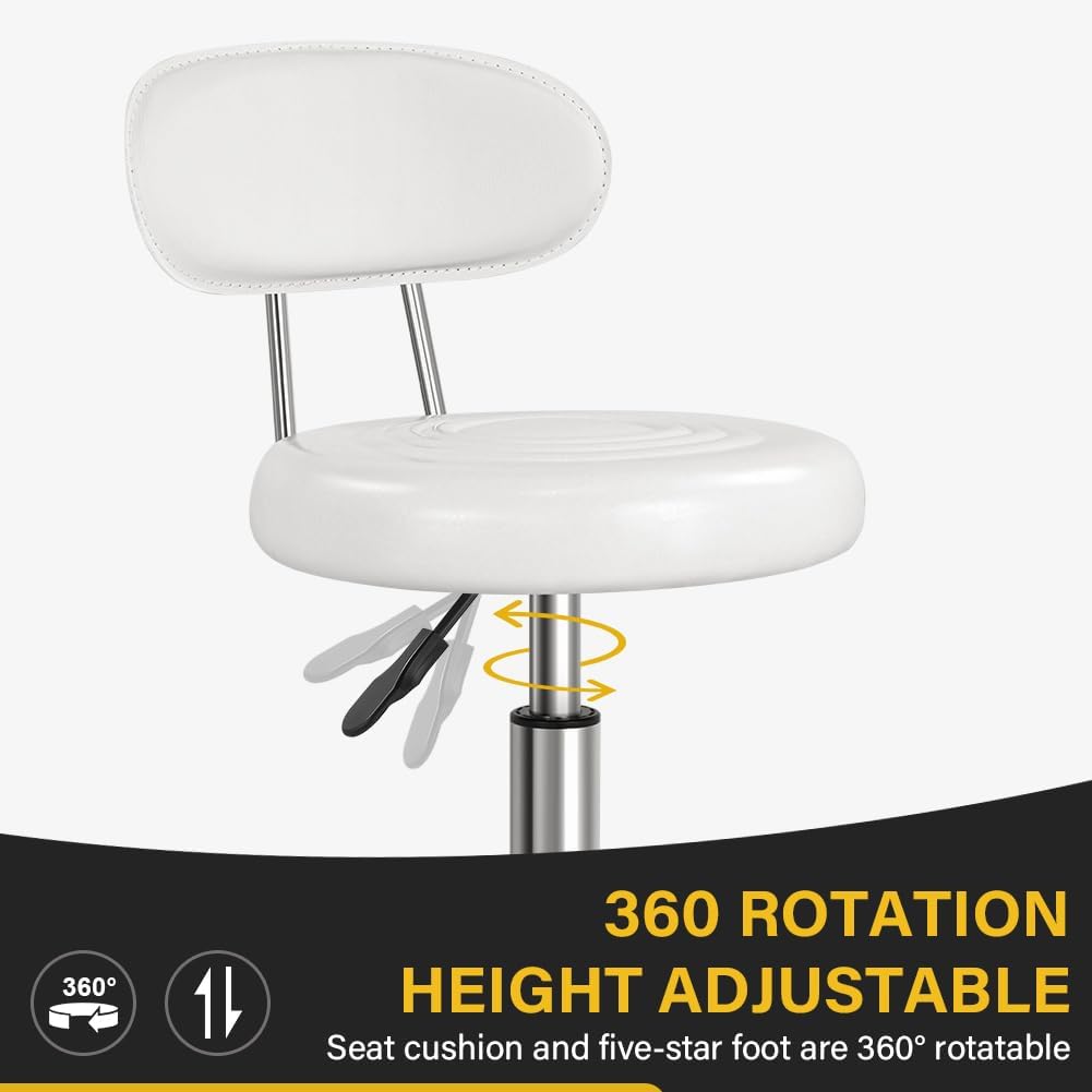 WKWKER Rollhocker mit Rädern Drehhocker mit höhenverstellbarer Rückenlehne PU-Leder-Rollhocker, idea